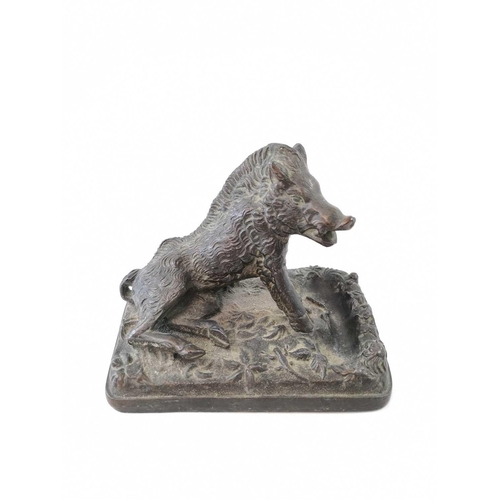 240 - A cast metal model of the Porcellino boar on a pedestal base with amphibious creatures, height 9.5cm... 