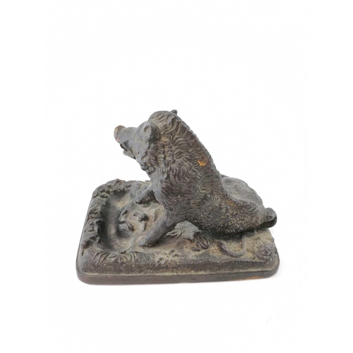 240 - A cast metal model of the Porcellino boar on a pedestal base with amphibious creatures, height 9.5cm... 