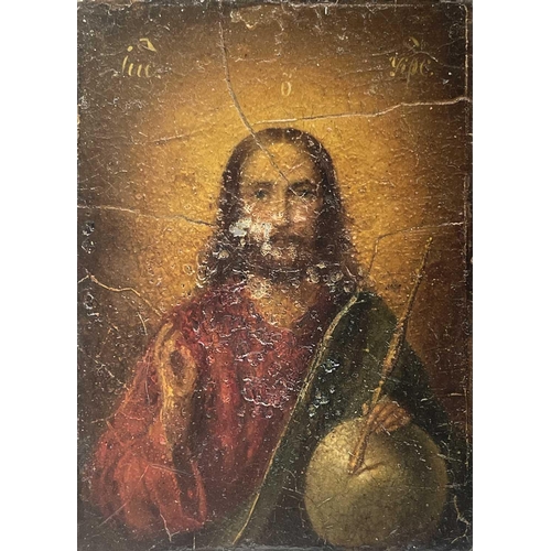 243 - An Orthodox Icon of Jesus painted on metal, 6.5cm x 9.5cm.