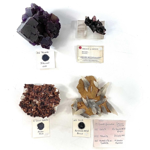 251 - A group of four good mineral specimens including garnet spessartine from Hunan China, Calcite from R... 