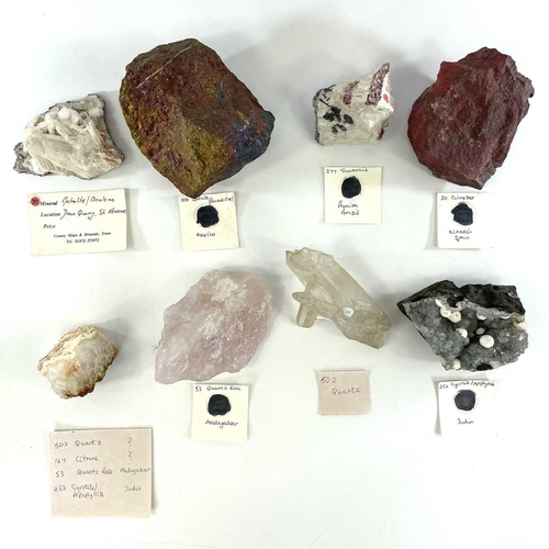 253 - A group of eight good mineral specimens including Quartz Rose from Madagascar, Gyrotite/Apophyllite ... 