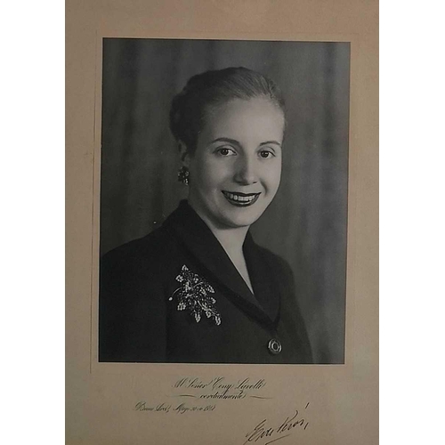 261 - Eva Peron (1919–1952), a signed black and white photograph. First Lady of Argentina from 1946 until ... 