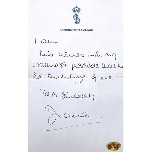 267 - Princess Diana (1961 – 1997). A handwritten letter, a portrait photograph and signature. The handwri... 