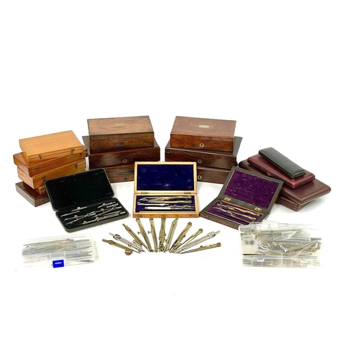 274 - A collection of assorted drawing instruments, Victorian and later, including cased sets and spares (... 