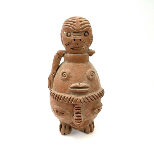 276 - Pre-Columbian style soapstone carving of a seated figure with chip carved decoration height 15.5cm t... 