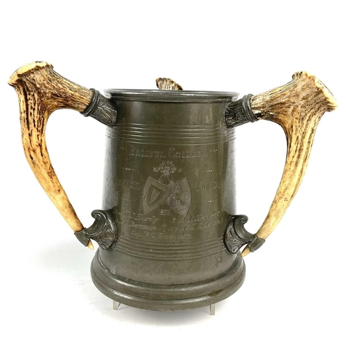 286 - Pewter and horn tyg trophy inscribed Balliol College Morrison Fours, height 15cm together with a sil... 