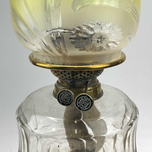 29 - A Victorian glass and brass oil lamp, with a graduated yellow glass shade and fitted a Pasley burner... 