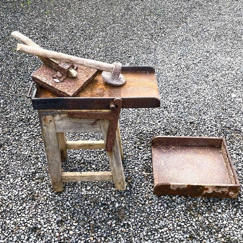 336 - An early 20th century mining bucking table, the frame constructed in teak with iron mounts, height 6... 