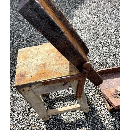 336 - An early 20th century mining bucking table, the frame constructed in teak with iron mounts, height 6... 