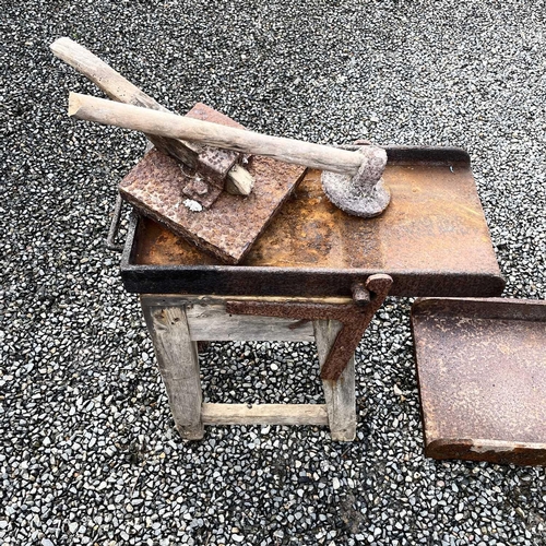 336 - An early 20th century mining bucking table, the frame constructed in teak with iron mounts, height 6... 