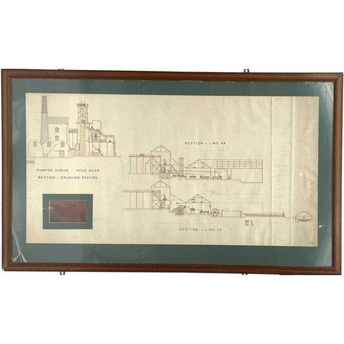 345 - An early 20th century technical drawing of possibly Dolcoath mine Pumping Engine and Head Gear with ... 