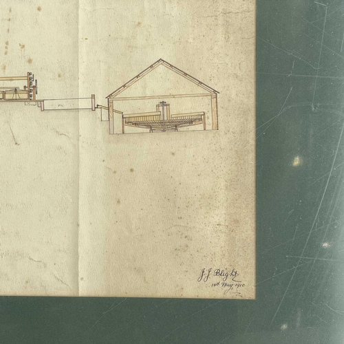 345 - An early 20th century technical drawing of possibly Dolcoath mine Pumping Engine and Head Gear with ... 