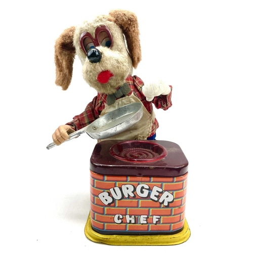 36 - A Japanese tinplate, fabric and plastic automaton toy titled 'Burger Chef', battery operated, height... 