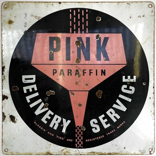 38 - An enamel single sided 'Pink Paraffin Delivery Service' advertising sign, 42cm square.