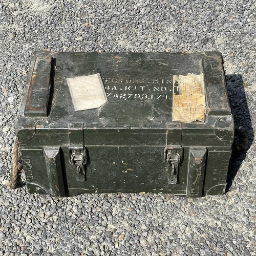 393 - A WWII mine detector, contained in a canvas bag dated 1945 and in a metal-bound trunk, overall width... 