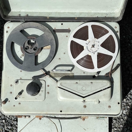 394 - A Wright & Weaire Ltd Admiralty pattern reel to reel tape recorder and two speakers.