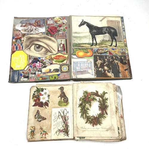 45 - A Victorian vellum-bound scrapbook which includes watercolours of ships and animals together with a ... 