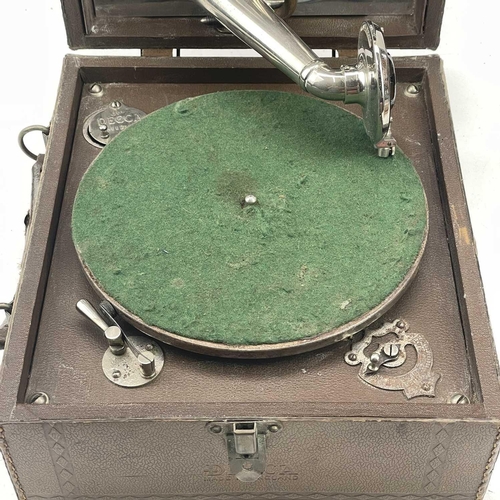 49 - A Decca Junior wind-up portable gramophone, with integral speaker to the lid and Decca soundbox, dep... 