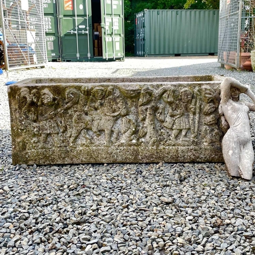 612 - A reconstituted stone rectangular planter with moulded classical figures, height 32cm width 86cm dep... 