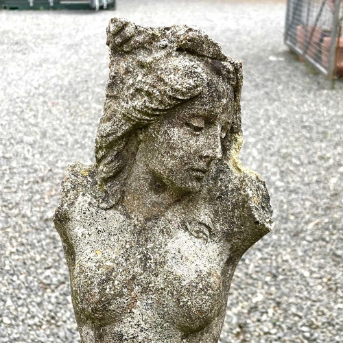 615 - A reconstituted stone figure of female a female nude on a separate moulded square base, overall heig... 