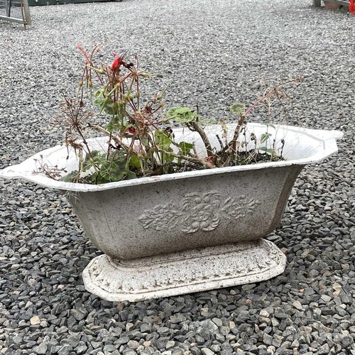 620 - Two Victorian cast iron shaped planters, the width of largest 67cm.