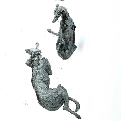 621 - Rosemary COOK (XX-XXI) Seated Whippet Bronzed resin signed height 61cm together with a Lurcher lengt... 