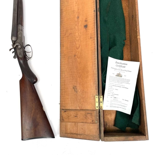 69 - A deactivated Fred Williams double barrel 12 bore shotgun, with walnut stock, in pine case with clea... 