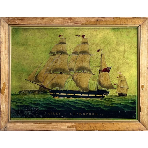 71 - A coloured marine reverse print on glass, titled Airey, Liverpool, 47X64cm, the walnut veneered fram... 