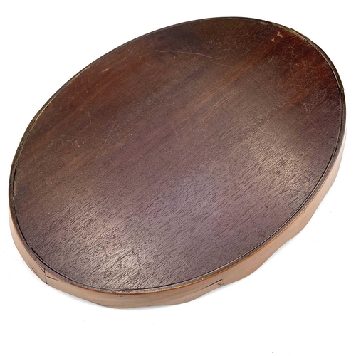 72 - A George III style satinwood and mahogany banded small oval tea tray, with central fan inlay, width ... 