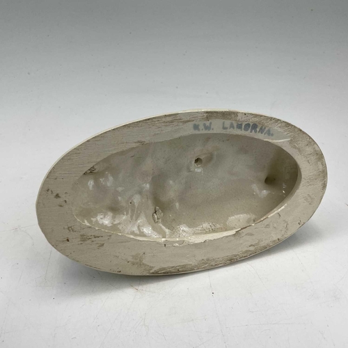 802 - Kate Westrup, A Lamorna pottery mare and foal group, the oval base with applied scattered flowerhead... 