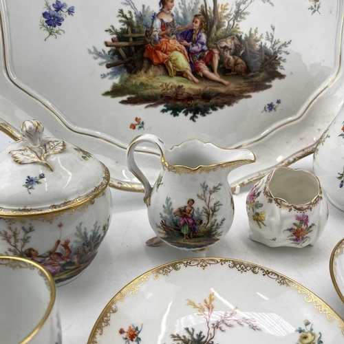 819 - A Meissen cabaret set, 19th century, comprising; a shaped oval tray, a coffee pot and cover, a sugar... 