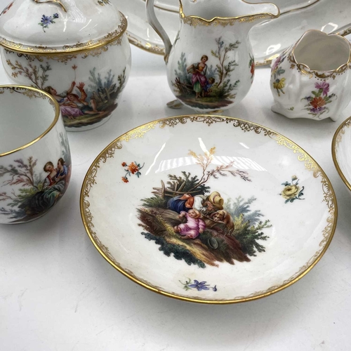 819 - A Meissen cabaret set, 19th century, comprising; a shaped oval tray, a coffee pot and cover, a sugar... 