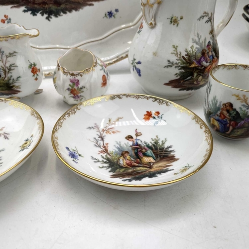 819 - A Meissen cabaret set, 19th century, comprising; a shaped oval tray, a coffee pot and cover, a sugar... 