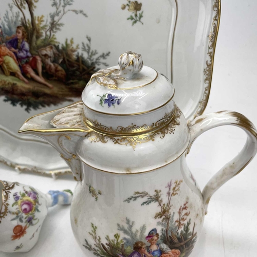 819 - A Meissen cabaret set, 19th century, comprising; a shaped oval tray, a coffee pot and cover, a sugar... 