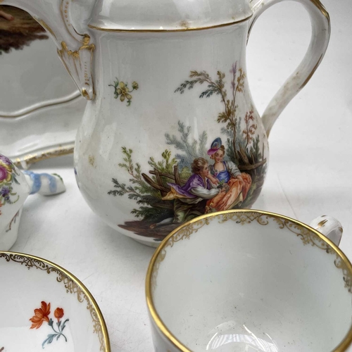 819 - A Meissen cabaret set, 19th century, comprising; a shaped oval tray, a coffee pot and cover, a sugar... 