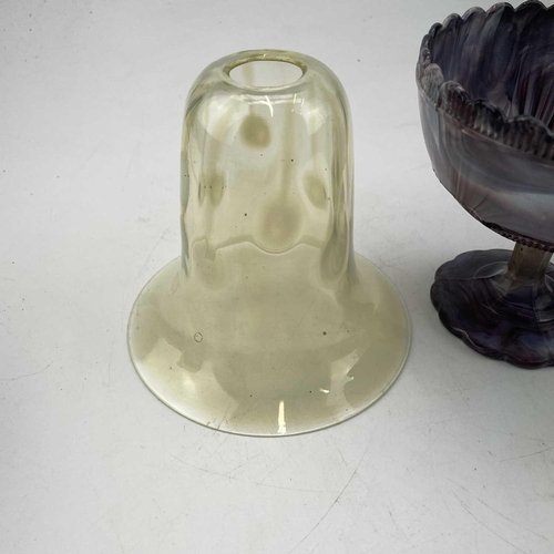 828 - An Art Nouveau vaseline glass light shade, probably James Powell, height 14cm, together with a late ... 