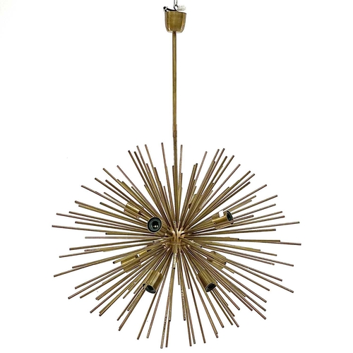 84 - A pair of modern retro style light fittings, each with numerous spikes and fitted ten light branches... 