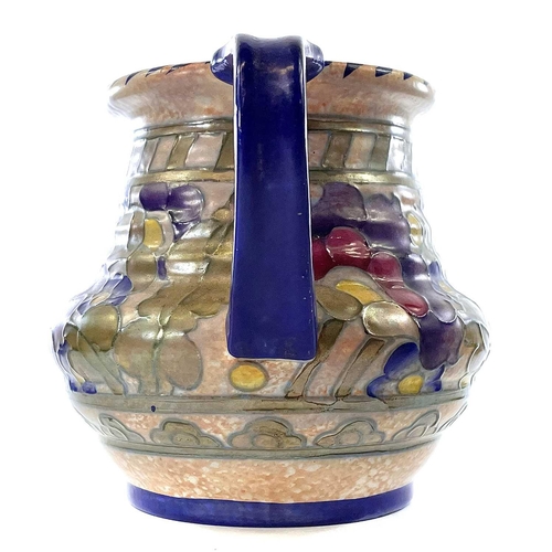 848 - Charlotte Rhead, a Crown Ducal vase, with side handle and floral painted decoration, height 13cm, to... 