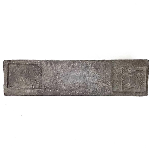 85 - A 56lb Cornish tin ingot from Carvedras Smelting Works, Truro, L C Daubaz assay mark, salvaged from ... 