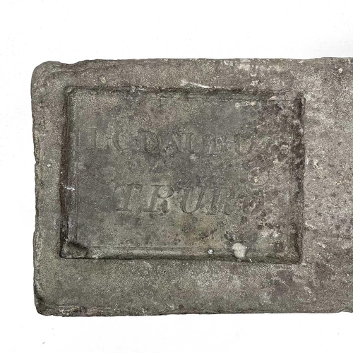 85 - A 56lb Cornish tin ingot from Carvedras Smelting Works, Truro, L C Daubaz assay mark, salvaged from ... 