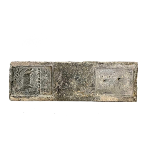 86 - A 28lb Cornish tin ingot from Carvedras Smelting Works, Truro, L C Daubuz assay mark, salvaged from ... 