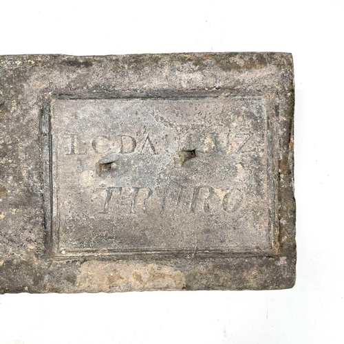 86 - A 28lb Cornish tin ingot from Carvedras Smelting Works, Truro, L C Daubuz assay mark, salvaged from ... 