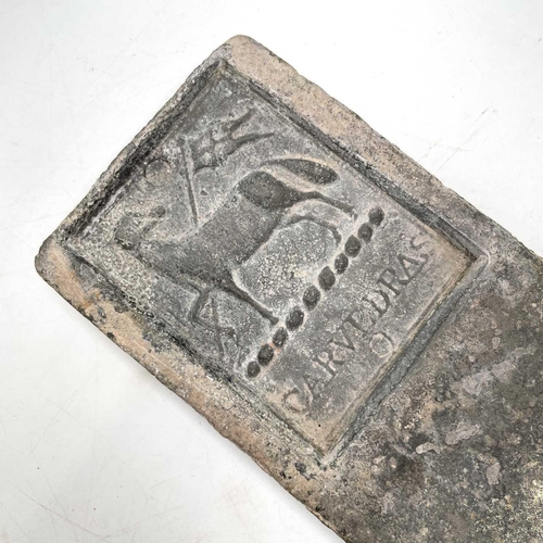 86 - A 28lb Cornish tin ingot from Carvedras Smelting Works, Truro, L C Daubuz assay mark, salvaged from ... 