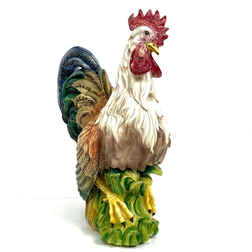 889 - An Italian pottery cockerel, of large proportions, 20th century, height 72cm.