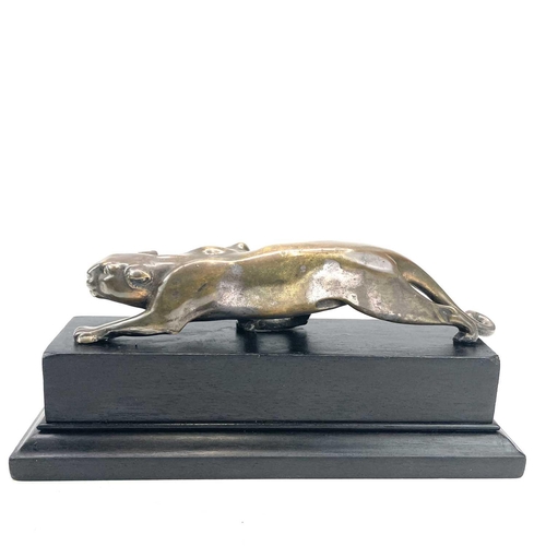 9 - An Art Deco bronze model of a prowling panther, with remnants of plated finish, on an ebonised base,... 