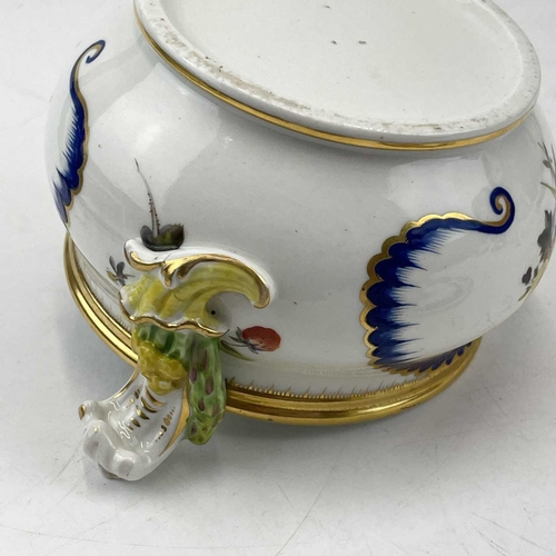 901 - A Sevres? soft paste porcelain ecuelle and cover, circa 1760, with apple knop and floral painted pan... 