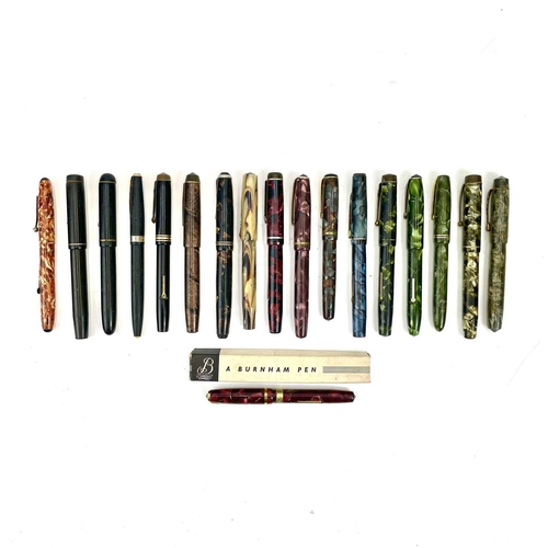 91 - A Burnham red marbled fountain pen No 47 with box together with four other Burnham fountain pens and... 