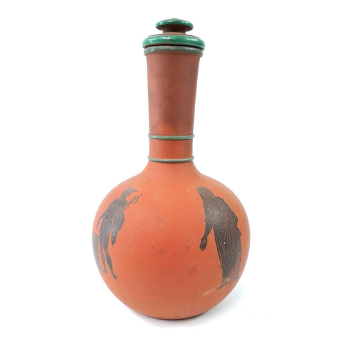 923 - An aesthetic terracotta globular vase and lid by W H Goss printed with neo-classical figures, height... 