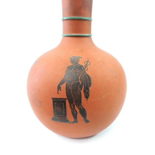 923 - An aesthetic terracotta globular vase and lid by W H Goss printed with neo-classical figures, height... 