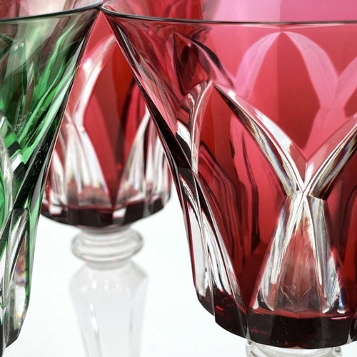 932 - A set of six St Louis ruby overlay crystal wine goblets, height 20.5cm together with a set of five S... 